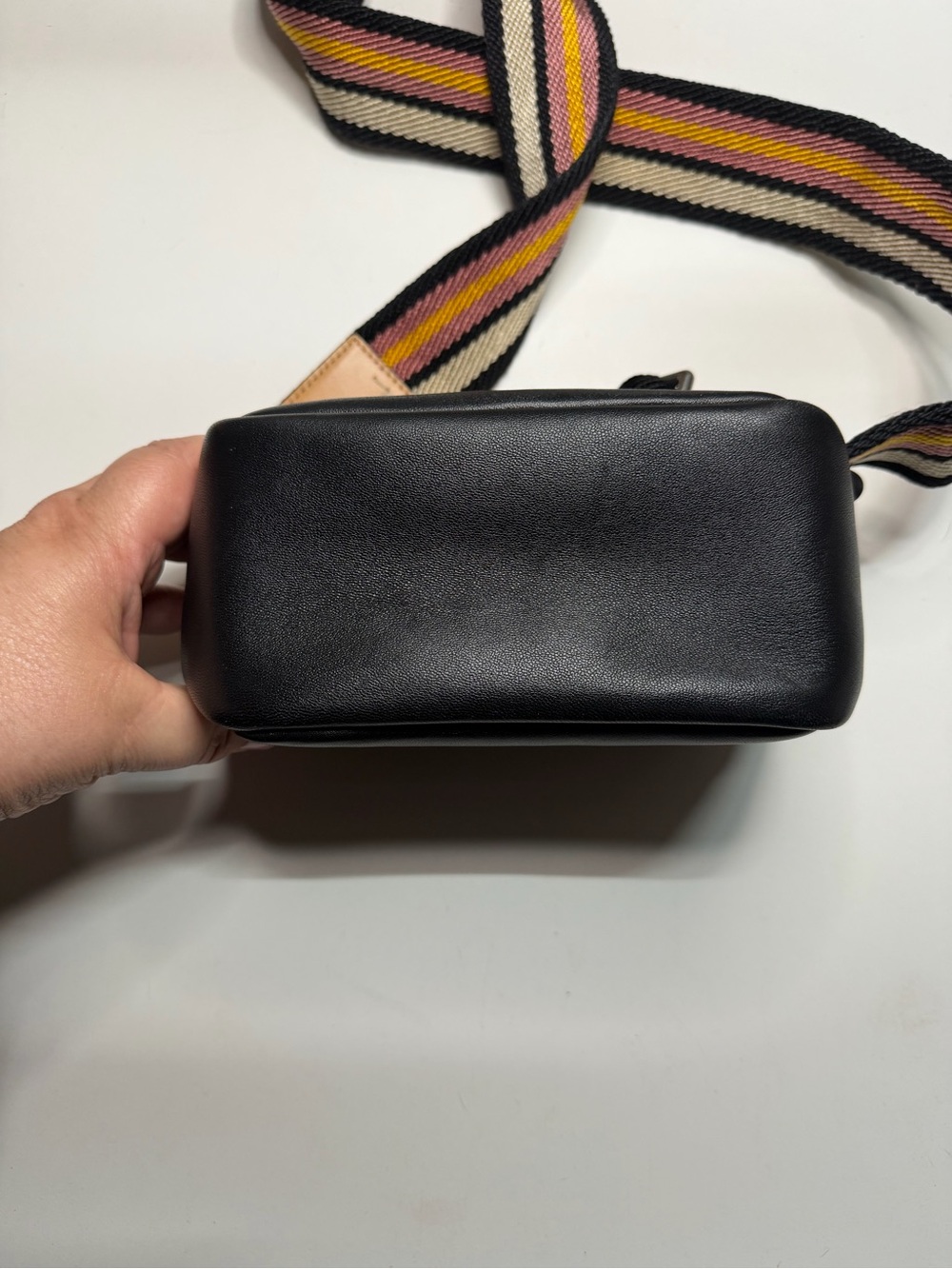 Tory Burch Black Quilted Logo Crossbody with Striped Webbing Strap - Picture 5 of 12